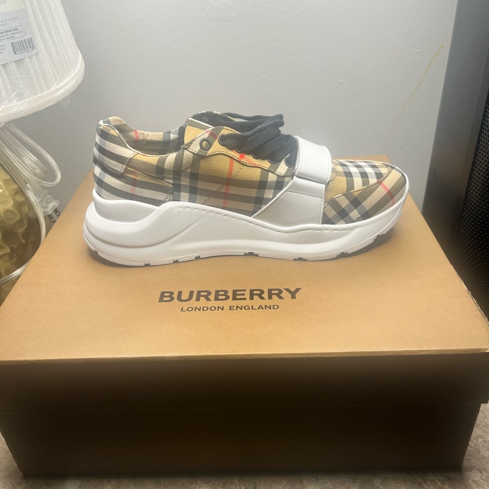 Burberry Checkered Sneakers - Black, White, Tan - Picture 3 of 7
